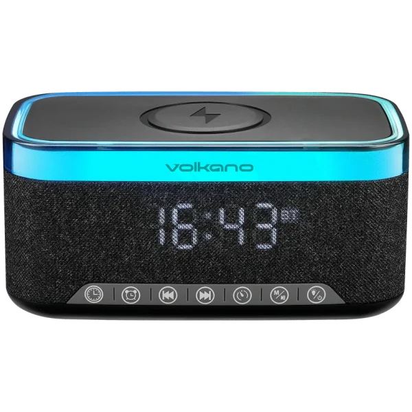 Volkano Radiant 2 Alarm Clock with Wireless Charging and Speaker - Black