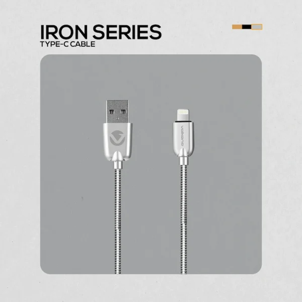 Volkano Iron Series Round Metallic Spring 90° Micro USB Cable 1.2m - Silver - Image 3