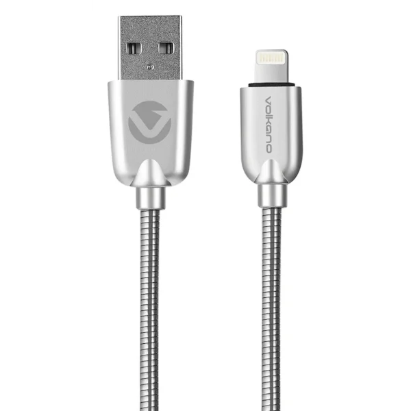 Volkano Iron Series Round Metallic Spring 90° Micro USB Cable 1.2m - Silver