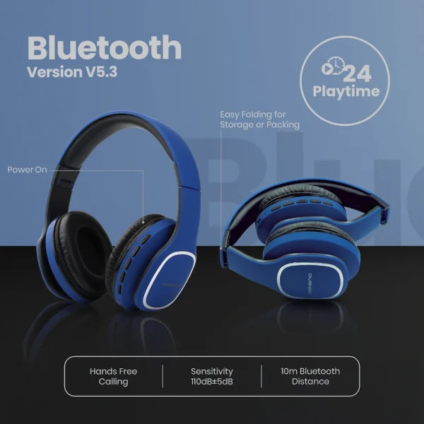Volkano Phonic Series Bluetooth Full Size Headphones - Blue - Image 18
