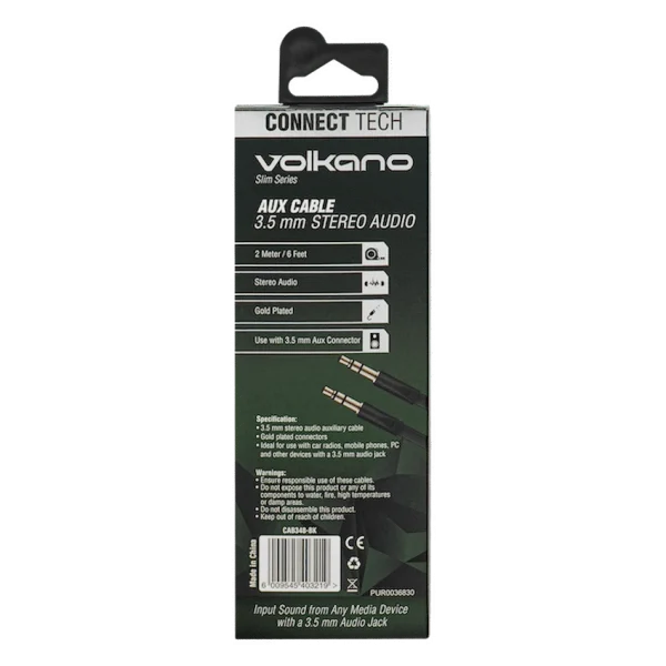 Volkano Slim Series Aux Cable 2m - Black - Image 8