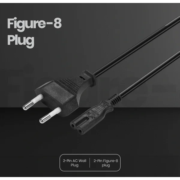 Volkano Presto Series Power Cable 2-Pin Figure 8 to Type-C Euro 1.2m 5a - Black - Image 3