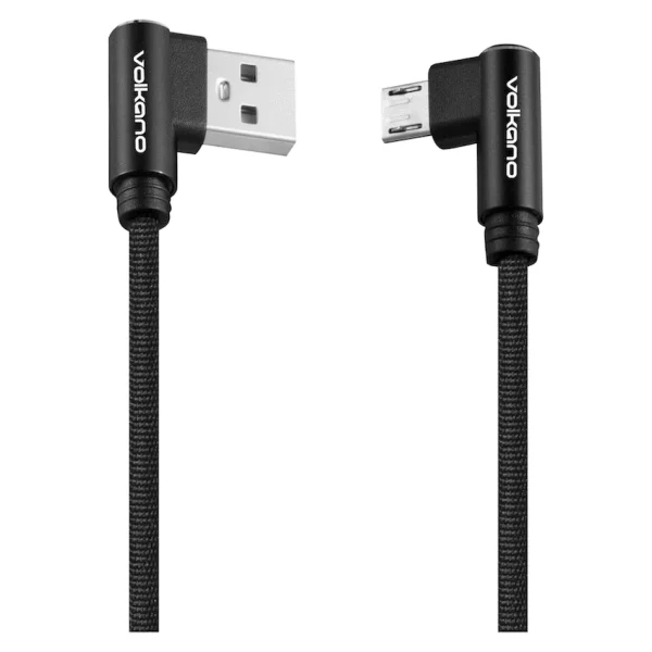 Volkano Weave Series Fabric Braided 90° Micro USB Cable 1.2m - Black - Image 2