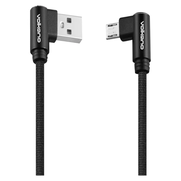 Volkano Weave Series Fabric Braided 90° Micro USB Cable 1.2m - Black